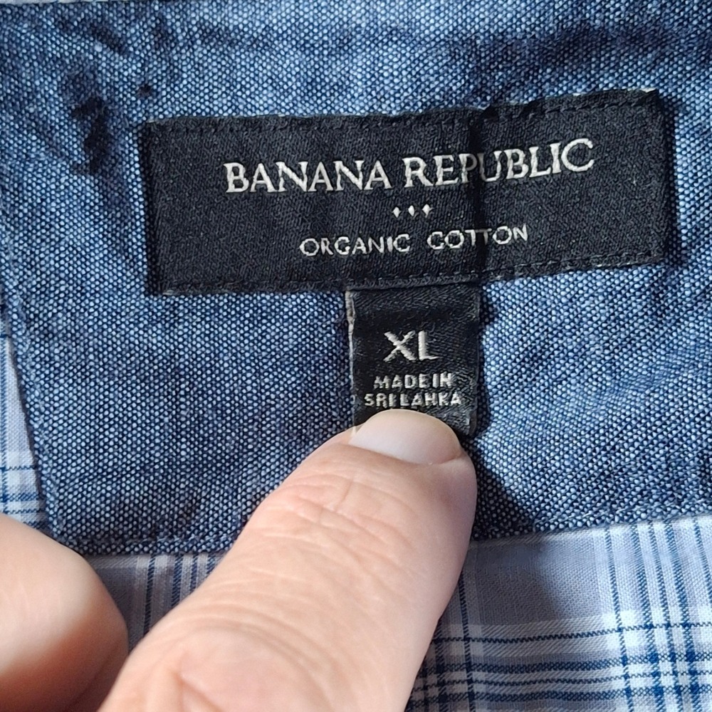 Banana Republic Mens XL Untucked Fit Organic Cotton Plaid Button Down Shirt Blue - Picture 2 of 8